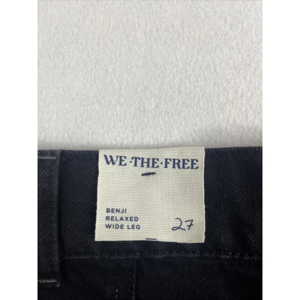 We The Free Benji Relaxed Wide Leg Button Hem Black Denim Jeans 27